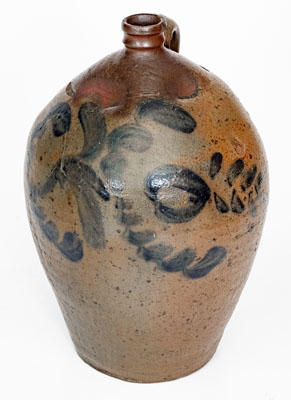 Attrib. Samuel Frayser, Henrico County, VA Stoneware Jug w/ Elaborate Cobalt Floral Decoration, c1821-1849