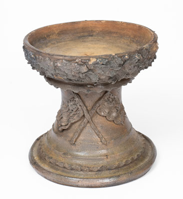 Rare Salt-Glazed Stoneware Pedestal or Bird Bath w/ Applied American Flag Decoration, Southern or Midwestern U.S.