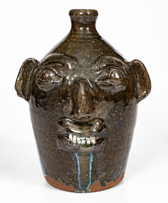 Rare Early-Period B.B. CRAIG / VALE, N.C. Alkaline-Glazed Stoneware Face Jug w/ Two Rows of Teeth