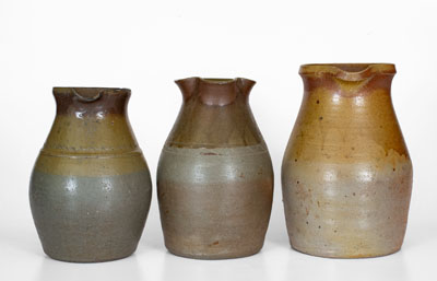 Three Middle Tennessee Salt-Glazed Stoneware Pitchers, late 19th or early 20th century