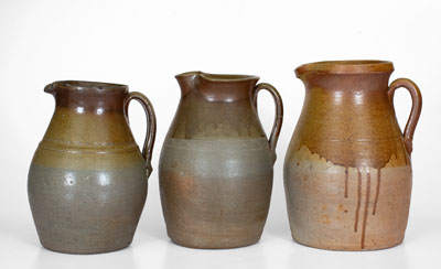 Three Middle Tennessee Salt-Glazed Stoneware Pitchers, late 19th or early 20th century