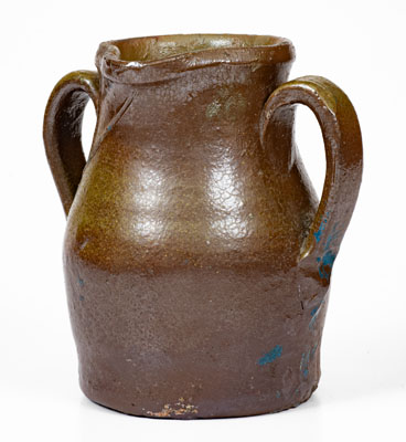 Scarce Salt-Glazed Middle Tennessee Double-Handled Stoneware Pitcher, late 19th or early 20th century