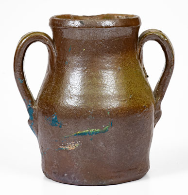 Scarce Salt-Glazed Middle Tennessee Double-Handled Stoneware Pitcher, late 19th or early 20th century