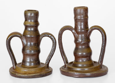 Two Middle Tennessee Salt-Glazed Stoneware Candlesticks, late 19th or early 20th century