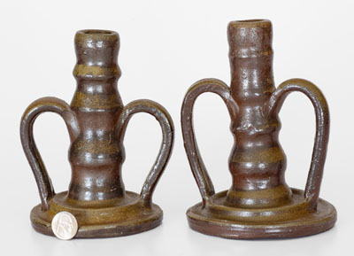 Two Middle Tennessee Salt-Glazed Stoneware Candlesticks, late 19th or early 20th century