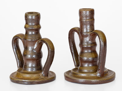 Two Middle Tennessee Salt-Glazed Stoneware Candlesticks, late 19th or early 20th century