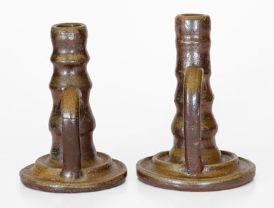 Two Middle Tennessee Salt-Glazed Stoneware Candlesticks, late 19th or early 20th century