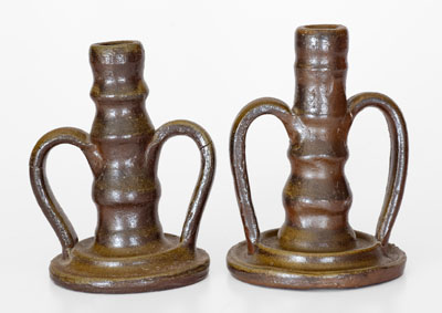 Two Middle Tennessee Salt-Glazed Stoneware Candlesticks, late 19th or early 20th century