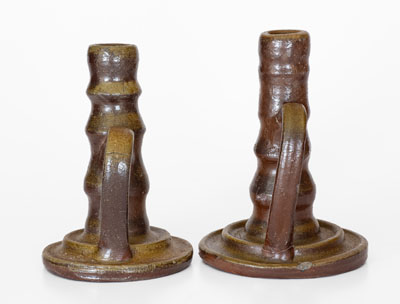 Two Middle Tennessee Salt-Glazed Stoneware Candlesticks, late 19th or early 20th century