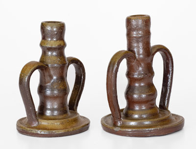 Two Middle Tennessee Salt-Glazed Stoneware Candlesticks, late 19th or early 20th century