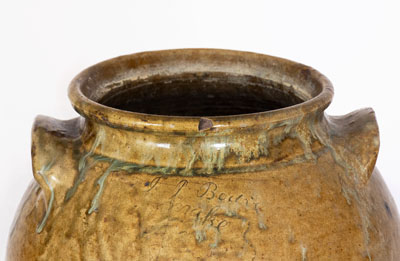 Rare "J.P. Bodie / Maker" Alkaline-Glazed Stoneware Jar, Jesse P. Bodie, Kirksey's Crossroads, Edgefield District, SC