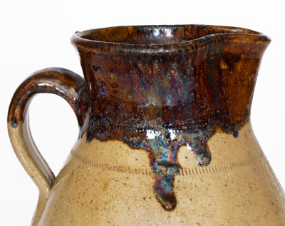 Cleburne County, Alabama Alkaline-Glazed Stoneware Pitcher w/ Iron Slip Decoration