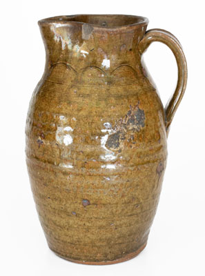 Rare Alkaline-Glazed Stoneware Pitcher attrib. Thomas Owenby, Union District, SC, circa 1860