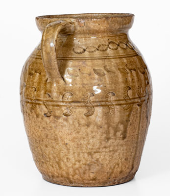 Exceptional Open-Handled Alabama Alkaline-Glazed Stoneware Jar w/ Impressed Decoration