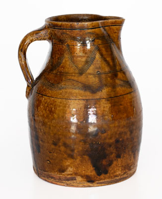 Fine Alkaline-Glazed Sand Mountain, Alabama Stoneware Pitcher w/ Incised Decoration, c1850-80