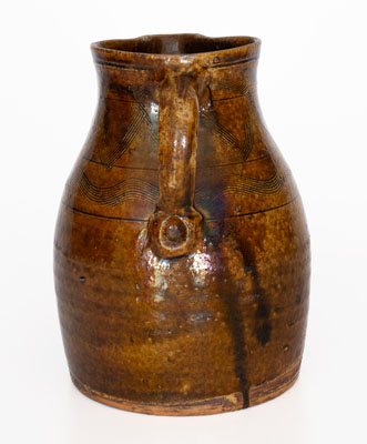 Fine Alkaline-Glazed Sand Mountain, Alabama Stoneware Pitcher w/ Incised Decoration, c1850-80