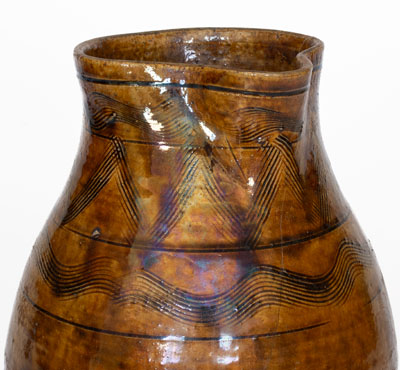 Fine Alkaline-Glazed Sand Mountain, Alabama Stoneware Pitcher w/ Incised Decoration, c1850-80