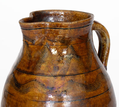 Fine Alkaline-Glazed Sand Mountain, Alabama Stoneware Pitcher w/ Incised Decoration, c1850-80