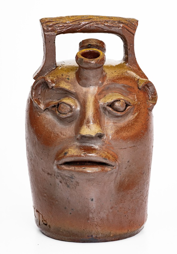 Face Jug for The Honorable Frederick Douglass, Impressed J.A. ROBERTS / COOKEVILLE / POTTERY / TENN / 25 CTS.