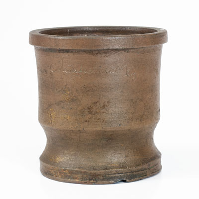 Stoneware Flowerpot: Manufactured By J R. Wooton / August the 12 1890 / For Hattie Fulperson, Hawkins County, TN