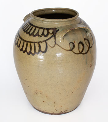 Large-Sized Alkaline-Glazed Stoneware Jar w/ Iron Slip Decoration, attrib. Thomas Chandler, Edgefield District, SC