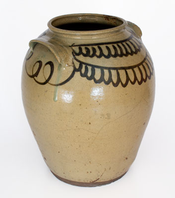 Large-Sized Alkaline-Glazed Stoneware Jar w/ Iron Slip Decoration, attrib. Thomas Chandler, Edgefield District, SC