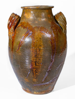 Extremely Rare HAUN (Christopher Alexander Haun), Greene County, TN Redware Jar w/ Exuberant Manganese Brushwork