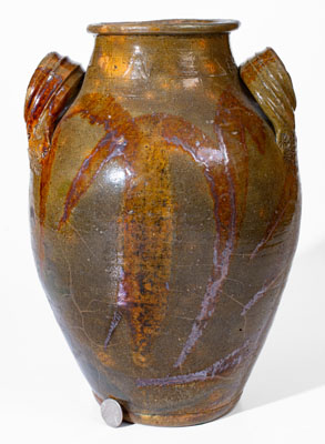 Extremely Rare HAUN (Christopher Alexander Haun), Greene County, TN Redware Jar w/ Exuberant Manganese Brushwork