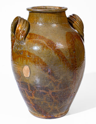 Extremely Rare HAUN (Christopher Alexander Haun), Greene County, TN Redware Jar w/ Exuberant Manganese Brushwork