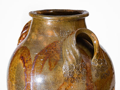 Extremely Rare HAUN (Christopher Alexander Haun), Greene County, TN Redware Jar w/ Exuberant Manganese Brushwork