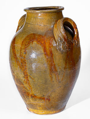 Extremely Rare HAUN (Christopher Alexander Haun), Greene County, TN Redware Jar w/ Exuberant Manganese Brushwork