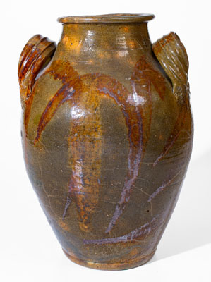 Extremely Rare HAUN (Christopher Alexander Haun), Greene County, TN Redware Jar w/ Exuberant Manganese Brushwork