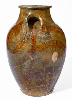 Extremely Rare HAUN (Christopher Alexander Haun), Greene County, TN Redware Jar w/ Exuberant Manganese Brushwork