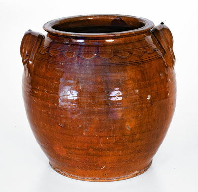 Extremely Rare Henry Watkins / 1852 Redware Jar, Guilford or Randolph County, North Carolina