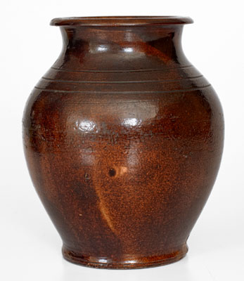 Greene County, Tennessee Redware Jar, possibly Christopher Alexander Haun, circa 1840-1860