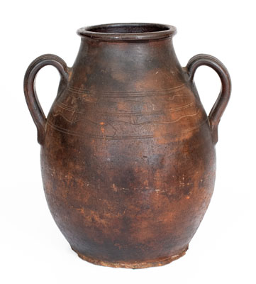 Open-Handled Redware Jar, Eastern TN origin, early to mid 19th century