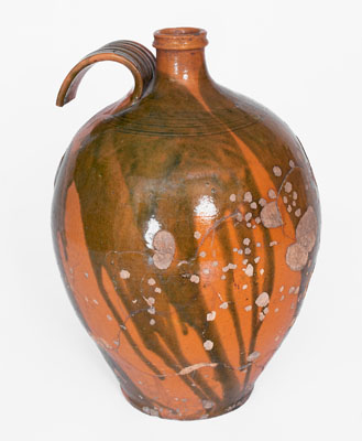 Exceptional Copper-Decorated Redware Jug attrib. Christopher Alexander Haun, Greene County, TN, c1840-1860