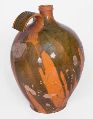 Exceptional Copper-Decorated Redware Jug attrib. Christopher Alexander Haun, Greene County, TN, c1840-1860