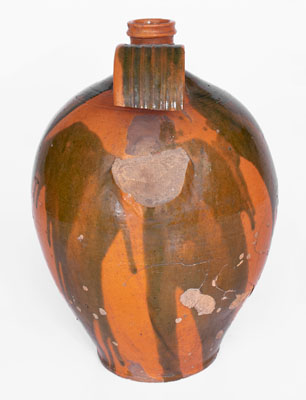 Exceptional Copper-Decorated Redware Jug attrib. Christopher Alexander Haun, Greene County, TN, c1840-1860