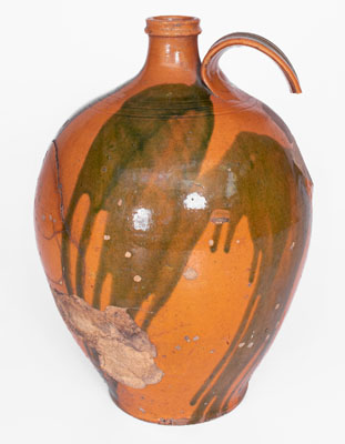 Exceptional Copper-Decorated Redware Jug attrib. Christopher Alexander Haun, Greene County, TN, c1840-1860