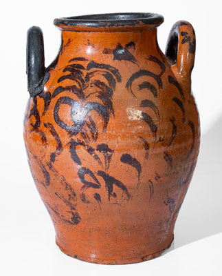 Fine Eastern Tennessee Redware Jar w/ Profuse Manganese Decoration