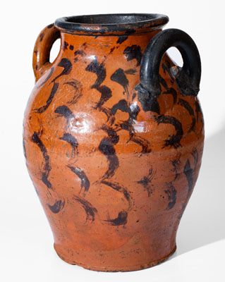 Fine Eastern Tennessee Redware Jar w/ Profuse Manganese Decoration