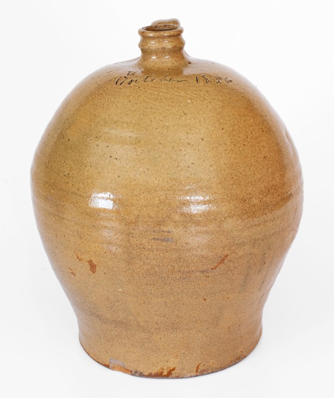 17th october 1836 Alkaline-Glazed Stoneware Jug attrib. David Drake, Pottersville, Edgefield District, SC