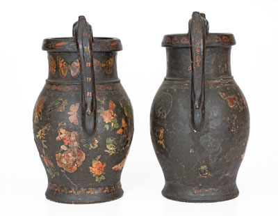 Rare Pair of Decoupaged Redware Vases attrib. Emanuel Suter, Rockingham County, Virginia, circa 1875