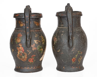 Rare Pair of Decoupaged Redware Vases attrib. Emanuel Suter, Rockingham County, Virginia, circa 1875