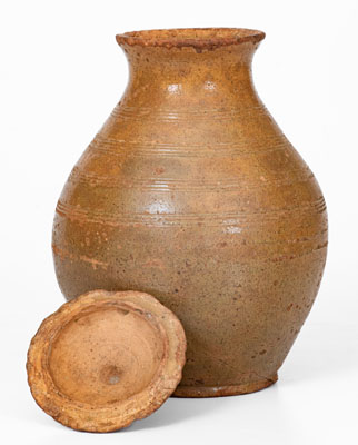 Probably Greene County, Tennessee, Redware Jar w/ Lid, c1820-1850