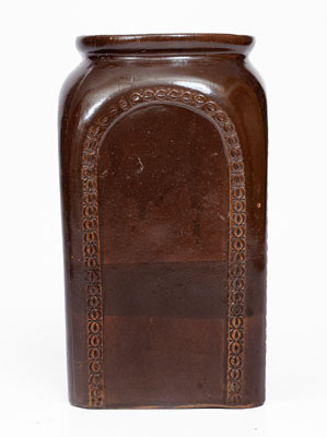 Albany-Slip-Glazed S.S. PERRY. / TROY, New York Stoneware Tobacco Jar, c1828-1833