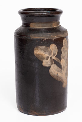 Rare Stoneware Canning Jar w/ White-Slip Floral Decoration attrib. Samuel Routson, Wooster, Ohio