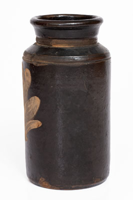 Rare Stoneware Canning Jar w/ White-Slip Floral Decoration attrib. Samuel Routson, Wooster, Ohio