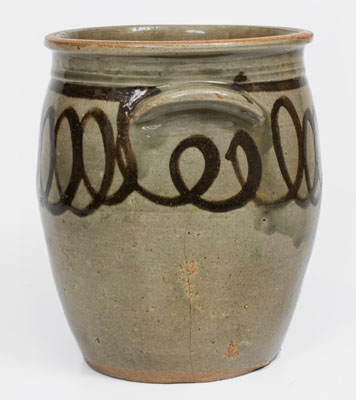 Fine Two-Gallon Stoneware Jar w/ Elaborate Iron Slip Decoration, attrib. Trapp-Chandler Pottery, Edgefield District, SC, c1848-50